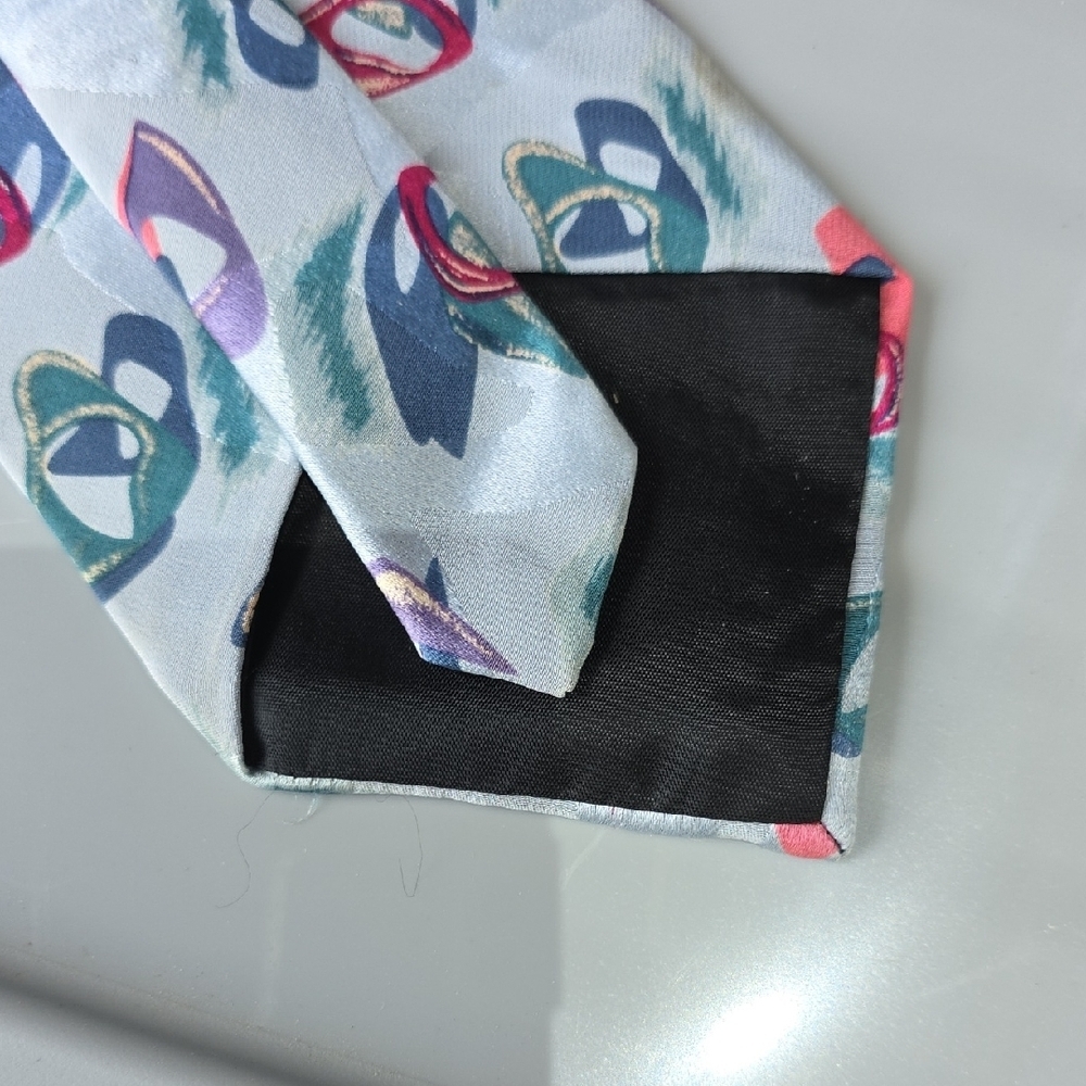 (J28) Valentino Gray Tie with Red and Blue Accents - Picture 3 of 4
